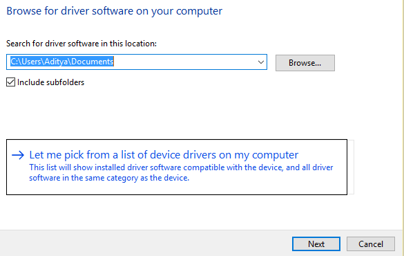 fammi scegliere da un elenco di driver di dispositivo sul mio computer | Correggi il menu contestuale del clic destro lento in Windows 10