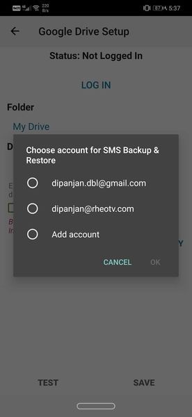 Selecteer het Google Drive-account dat is gekoppeld aan uw smartphone