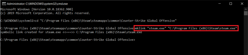 За да го поврзете Steam со проблематичното, напишете ја командата во Command Prompt
