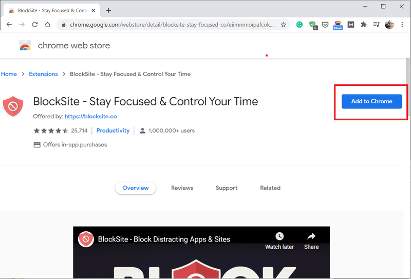 Cliquez sur Ajouter à Chrome pour ajouter des extensions BlockSite