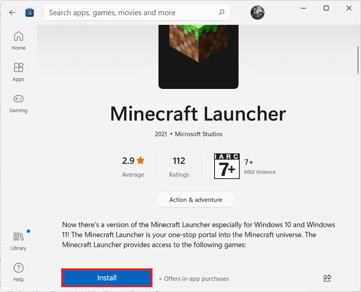 MinecraftMicrosoftストアページ