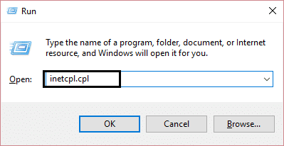 inetcpl.cpl internet xassələrini açmaq üçün | Windows 10-da 0X80010108 səhvini düzəldin