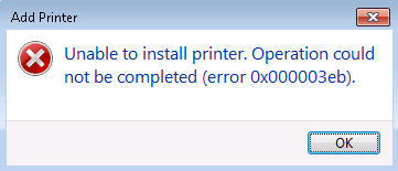 Corrigir o erro de instalação da impressora 0x000003eb