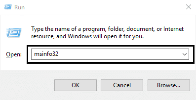 Windows + R düymələrini basın və msinfo32 yazın və Enter düyməsini basın