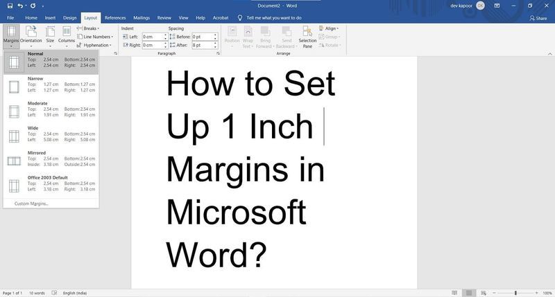 Microsoft Word бағдарламасында 1 дюймдік жиектерді қалай орнатуға болады