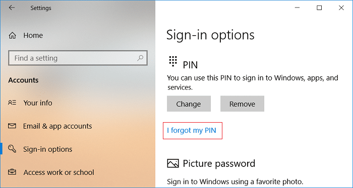انقر فوق لقد نسيت رمز PIN الخاص بي ضمن PIN | كيفية إضافة رمز PIN إلى حسابك في Windows 10