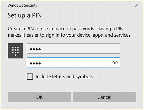 Unesite PIN koji treba da ima najmanje 4 cifre i kliknite na OK | Kako dodati PIN na svoj nalog u Windows 10