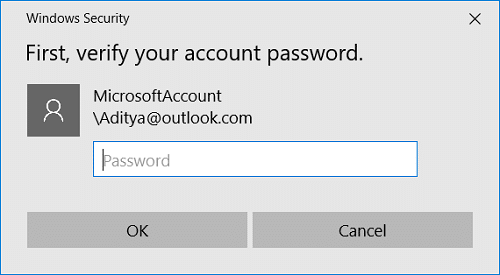 Windows će od vas tražiti da potvrdite svoj identitet