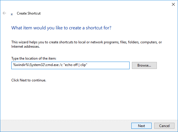 შექმენით მალსახმობი ბუფერის გასასუფთავებლად Windows 10-ში