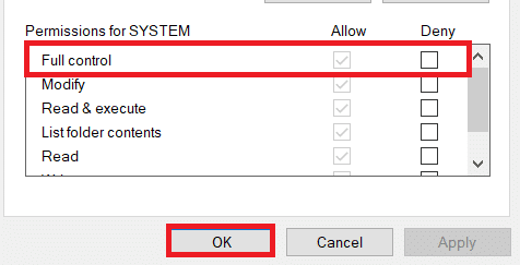Na xanela de entrada de permisos, marque o control total. Como forzar a eliminación do ficheiro Windows 10