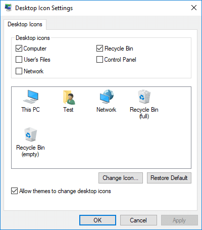 Toestaan ​​of voorkomen dat Windows 10-thema's bureaubladpictogrammen wijzigen