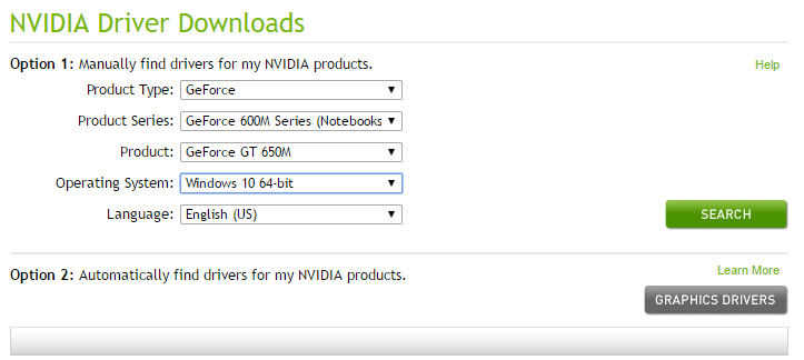 Download de drivers NVIDIA
