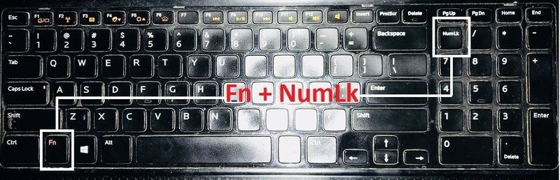 ファンクションキー（Fn）+NumLkまたはFn+ Shift + NumLkを押して、NumLockをオフにします。
