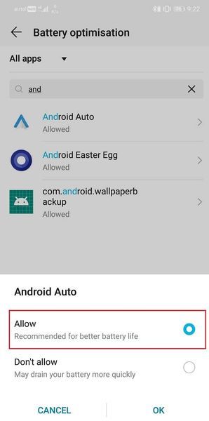 AndroidAutoの[許可]オプションを選択します