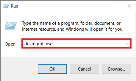 रन कमांड बॉक्समध्ये (Windows key + R) devmgmt.msc टाइप करा आणि एंटर दाबा.