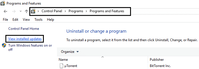 programmi e funzionalità visualizza gli aggiornamenti installati | Correggi l'errore di aggiornamento di Windows 80070103