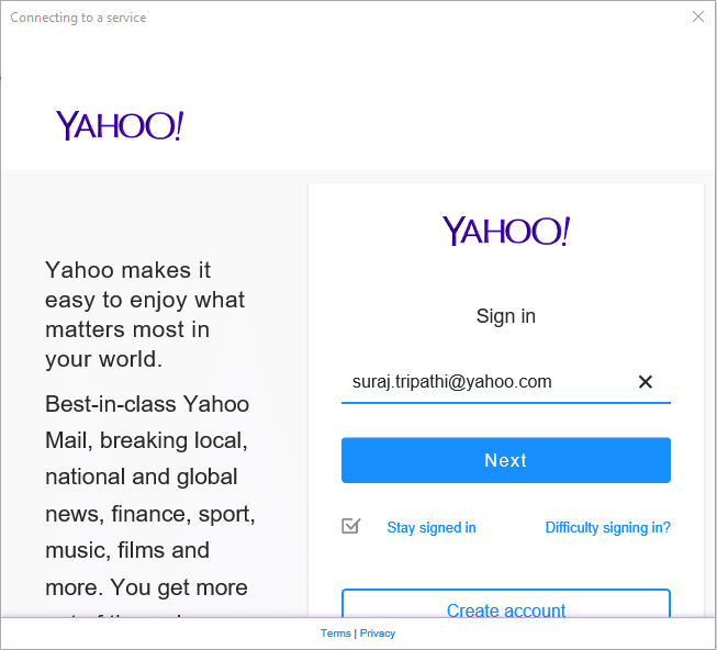 Digite seu ID e nome de usuário do Yahoo Mail | Configurar a conta de email do Yahoo no aplicativo de email do Windows 10
