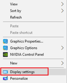 kliknite desnim tasterom miša na radnu površinu i izaberite Display settings | Fix File Explorer je pobijedio