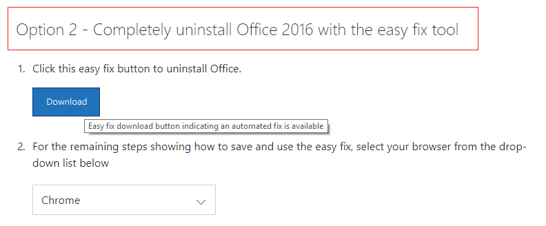 Scarica lo strumento fixit per disinstallare completamente Microsoft Office