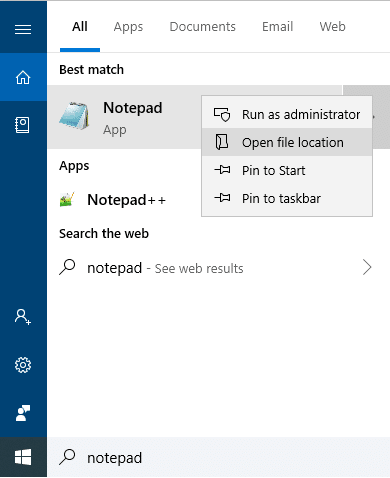 Kiliki taumatau ile Notepad ma filifili Tatala le nofoaga faila | O fea ole NOTEPAD ile Windows 10?