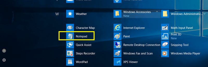 Su'e ile All Apps ona Windows Accessories ona filifili lea o Notepad e tatala ai | O fea ole NOTEPAD ile Windows 10?