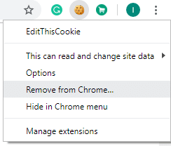 表示されるメニューから[Chromeから削除]オプションをクリックします