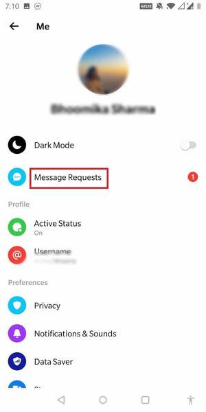 Em seguida, toque na sua foto de perfil e selecione solicitações de mensagens. | Como ignorar e não ignorar mensagens no Messenger