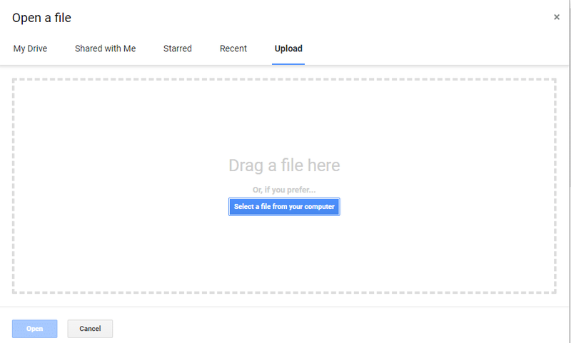 Laai die xlsx-lêer op Google Drive of Google Docs op