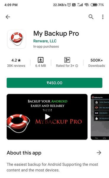 Nainštalujte si aplikáciu MyBackup Pro z obchodu Google Play | Ako zálohovať telefón s Androidom