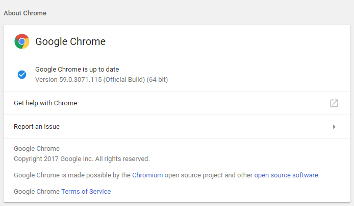 Agora verifique se o Google Chrome está atualizado, se não, clique em Atualizar