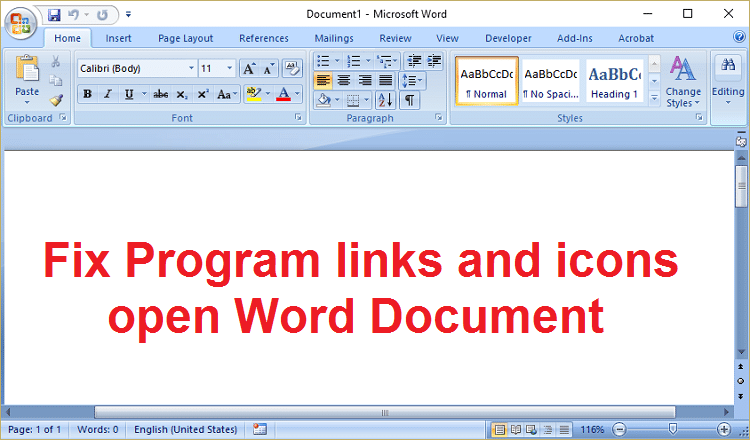 Correggi i collegamenti al programma e le icone aprono il documento di Word