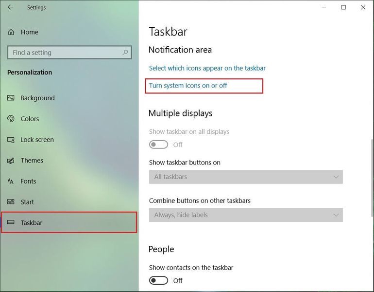 Kliknutia Zapnutie alebo vypnutie systémových ikon | Opravte chýbajúcu ikonu WiFi na paneli úloh v systéme Windows 10