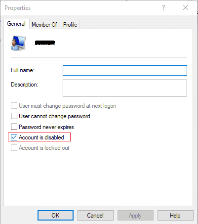 Nalog za kvačicu je onemogućen da bi se onemogućio korisnički nalog | Omogućite ili onemogućite ugrađeni nalog administratora u Windows 10