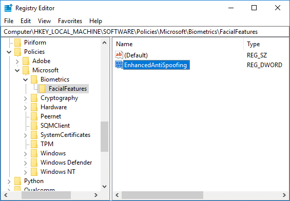WindowsHelloFace認証の強化されたスプーフィング防止を有効にする