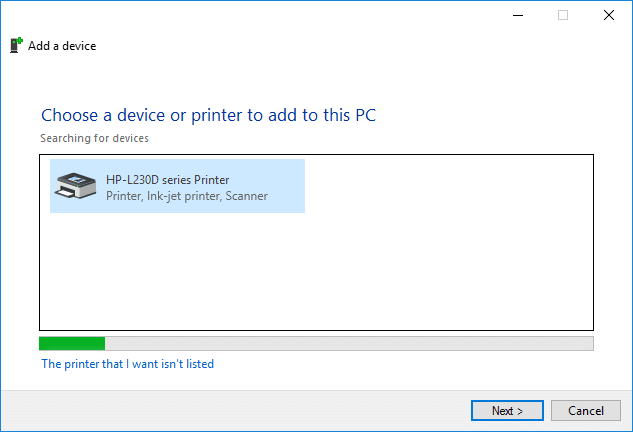 Windows автоматично ще открие принтера