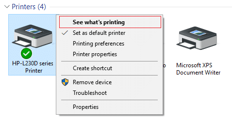 Щракнете с десния бутон върху вашия принтер и изберете Вижте какво