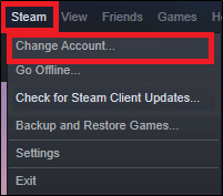 Steamをクリックしてからアカウントを変更…