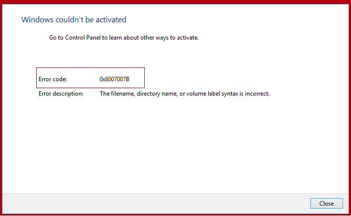 Corrigir o erro de ativação do Windows 10 0x8007007B ou 0x8007232B