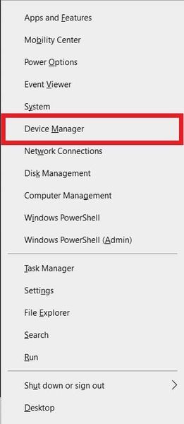 Windowsロゴ+Xキーを押して、Windowsの電源メニューを開き、[デバイスマネージャー]を選択します。