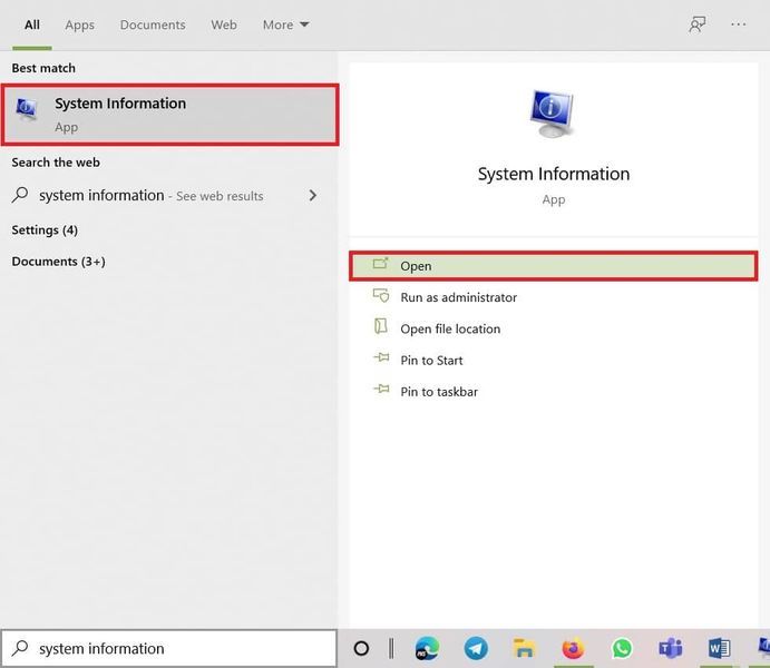 Windowsサーチパネルでシステム情報を検索します。 Windows10でモニターモデルを確認する方法