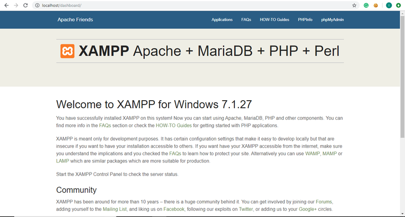 Zal u doorverwijzen naar het dashboard van XAMPP en de standaardpagina van de XAMPP | Installeer en configureer XAMPP op Windows 10