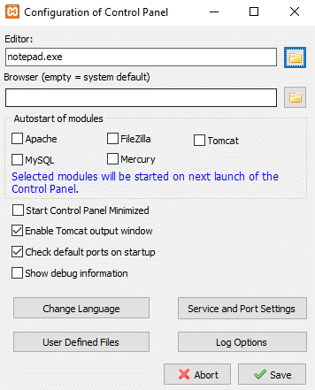 Als u op de knop Config klikt, verschijnt er een dialoogvenster | Installeer en configureer XAMPP op Windows 10