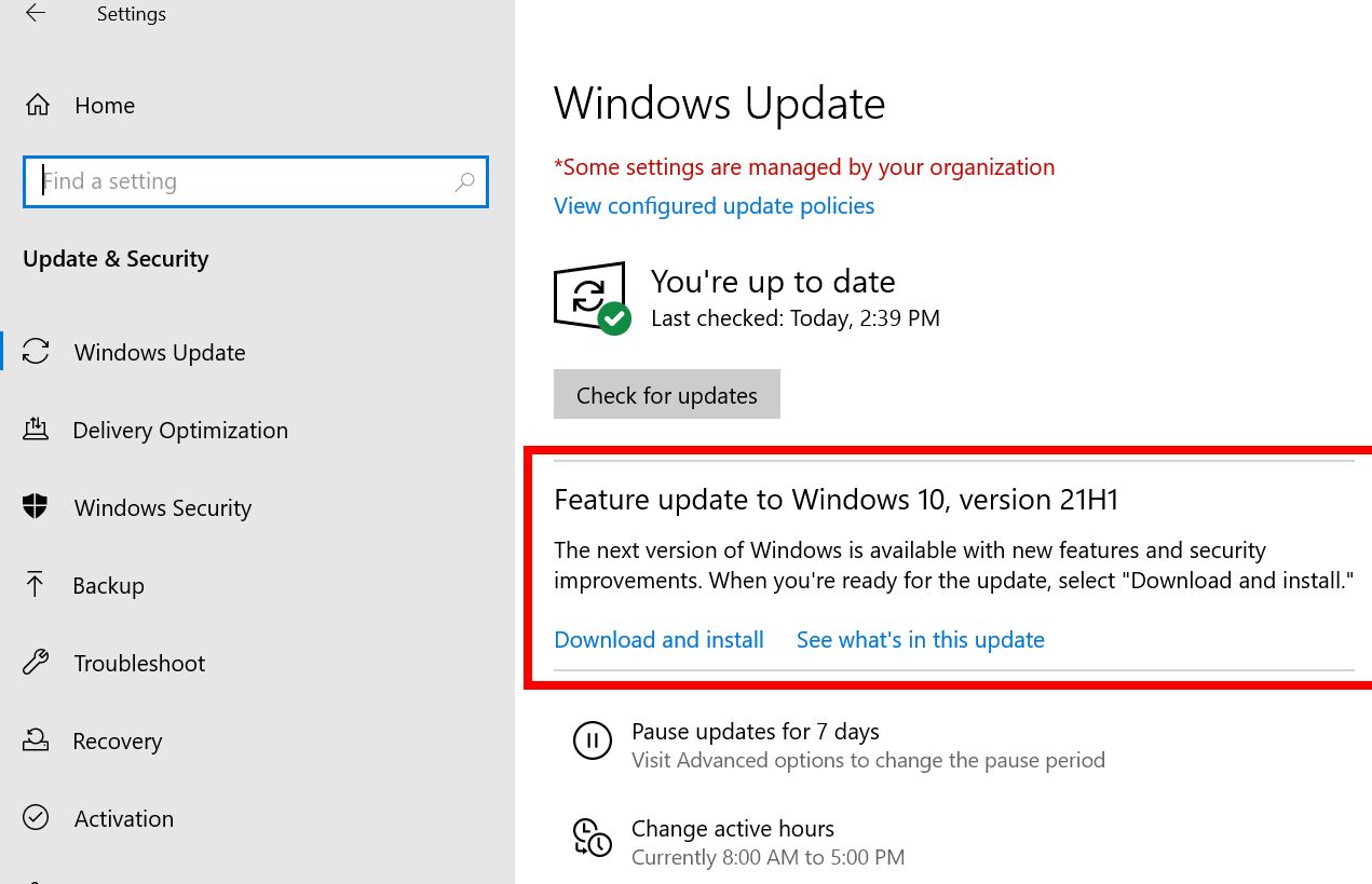 Windows1021H1アップデート