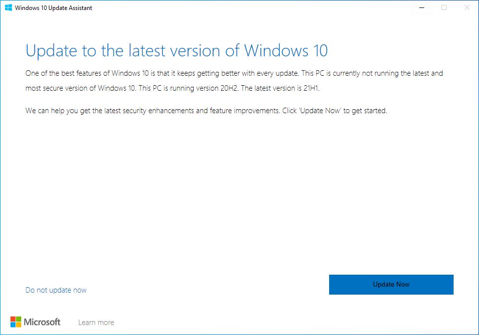 Windows1021h1アップデートアシスタント