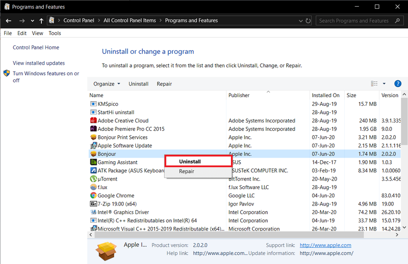Bonjourを右クリックし、[アンインストール]、[アンインストール]の順に選択します。 Windows 10のBonjourサービスとは何ですか？