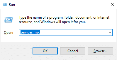 Windows + Rを押してservices.mscと入力し、Enterキーを押します