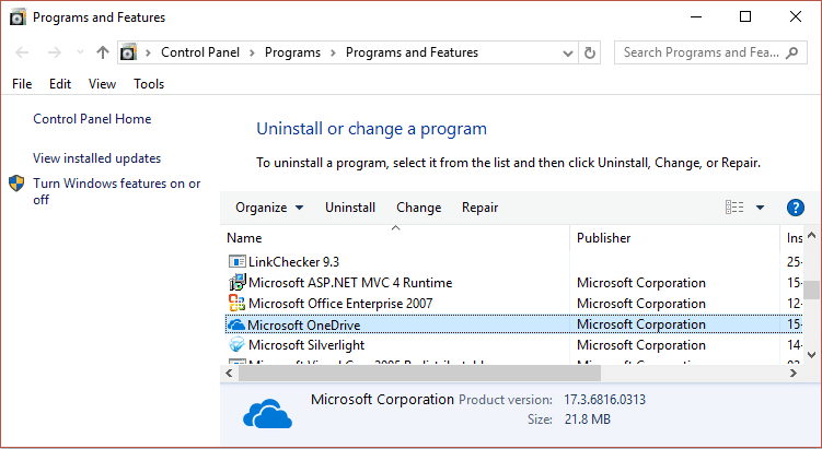 Disinstalla Microsoft OneDrive