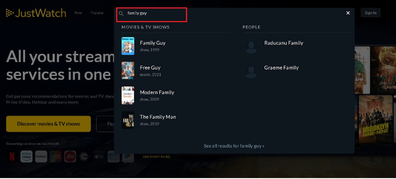 wpisz family guy w pasku wyszukiwania i naciśnij Enter | Gdzie oglądać Family Guy