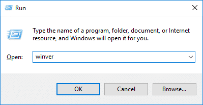 Πατήστε Windows Key + R, πληκτρολογήστε winver και πατήστε Enter | Ελέγξτε ποια έκδοση των Windows 10 έχετε