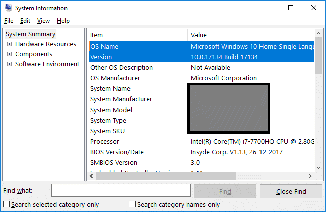 Ελέγξτε την έκδοση και την έκδοση των Windows 10 που έχετε εγκαταστήσει κάτω από το Όνομα και την έκδοση του λειτουργικού συστήματος